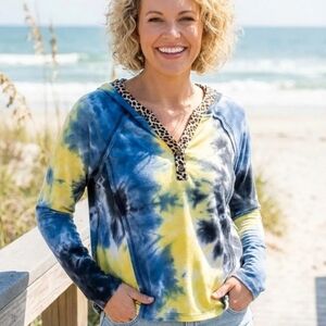 Amazon Blue and Yellow Tie-Dye Long Sleeve Top